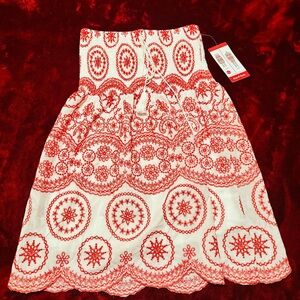 Chic Red Embroidered A-Line Skirt